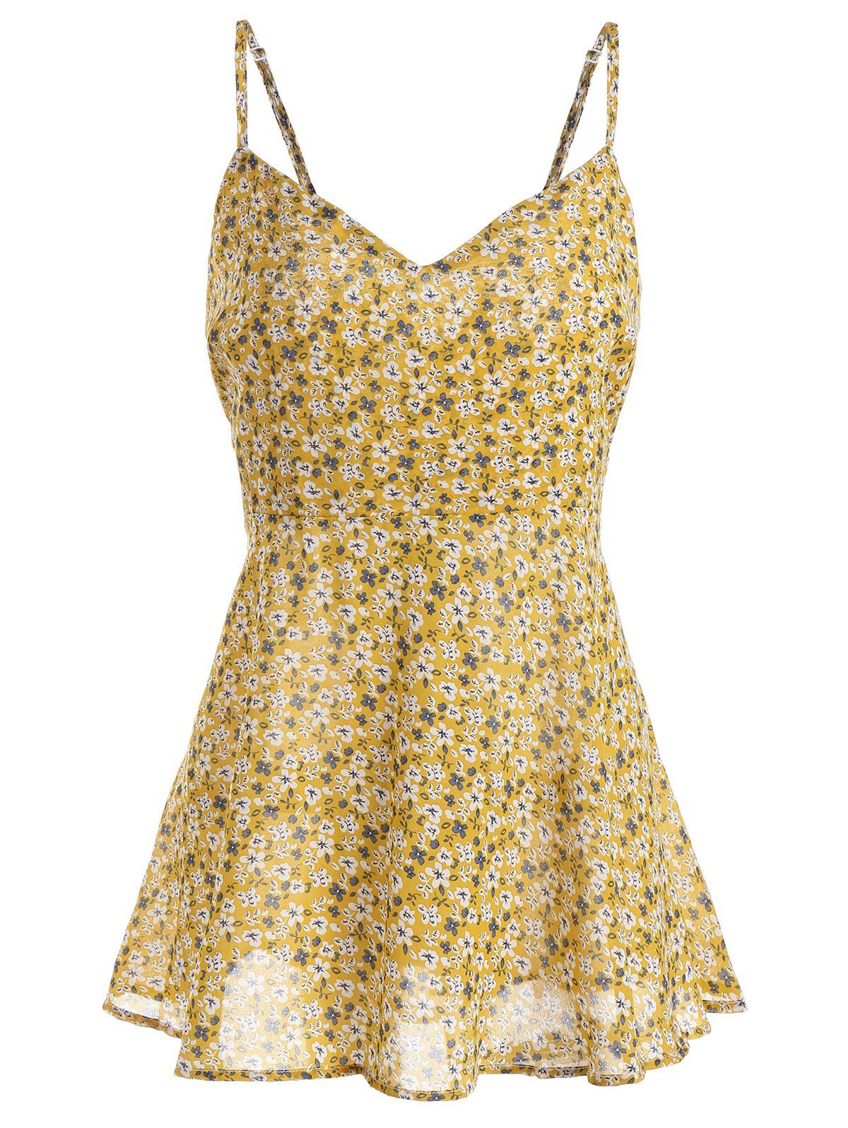 

Plus Size Floral Print Wrap Cami Top, Yellow