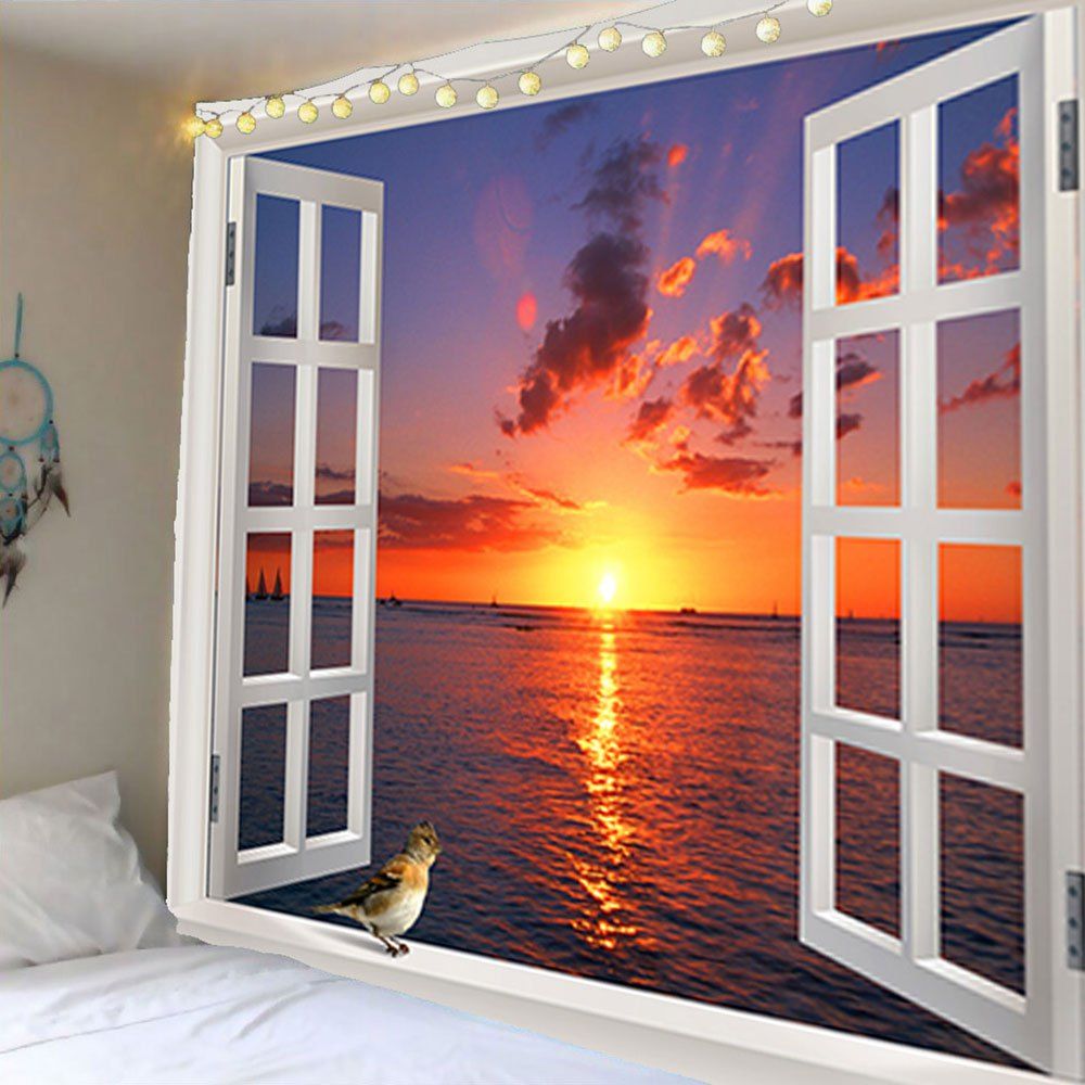 

Window Sunset Bird Waterproof Wall Hanging Tapestry, Colorful