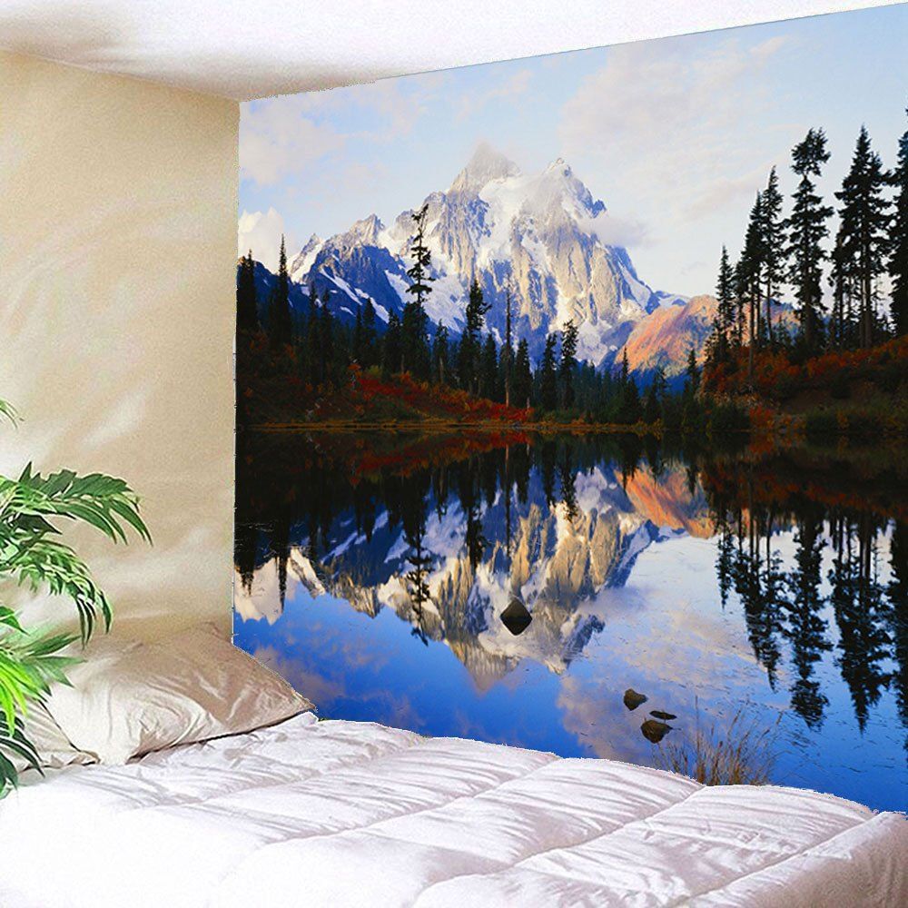 

Lakeside Forest Mountains Waterproof Hanging Wall Tapestry, Colorful