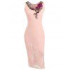 Embroidered Lace Insert Midi Bodycon Dress - LIGHT PINK S