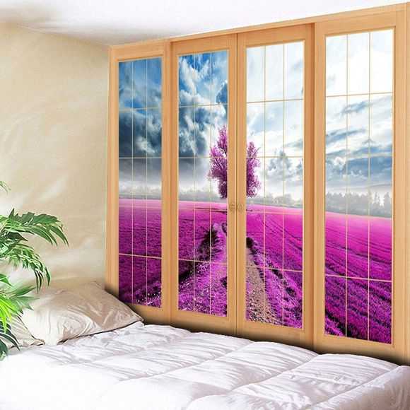 Wall Hanging Window Scenery Tapisserie de chambre à coucher - Violacé rouge W79 INCH * L59 INCH