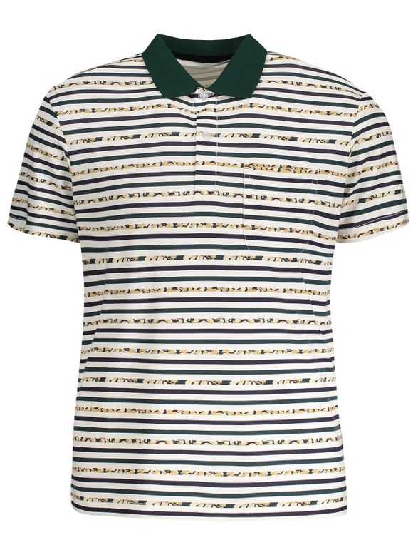 T-shirt Polo Rayé à Poche pour Homme - Blanc XL