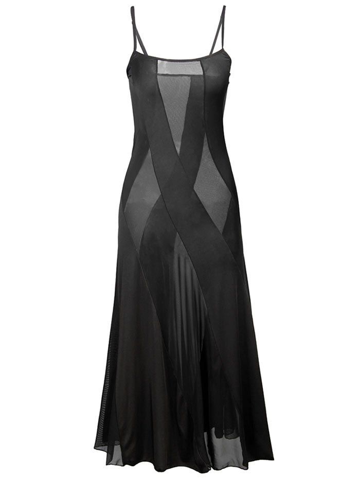 

See Through Mesh Maxi Cami Dress, Black