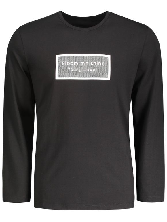 T-shirt Homme Imprimé Message à Manches Longues - Noir 2XL