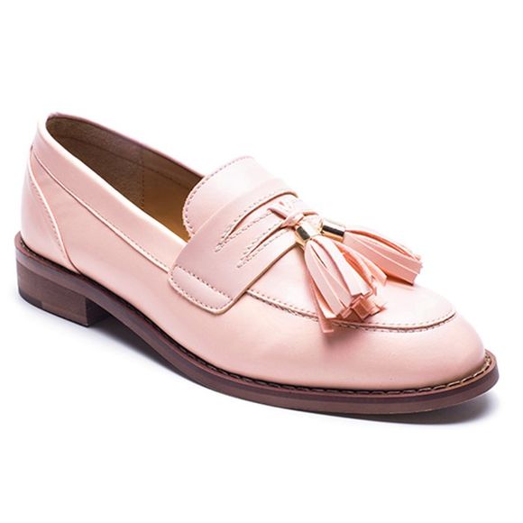 Faux Leather Tassels Flat Shoes - Rose 37