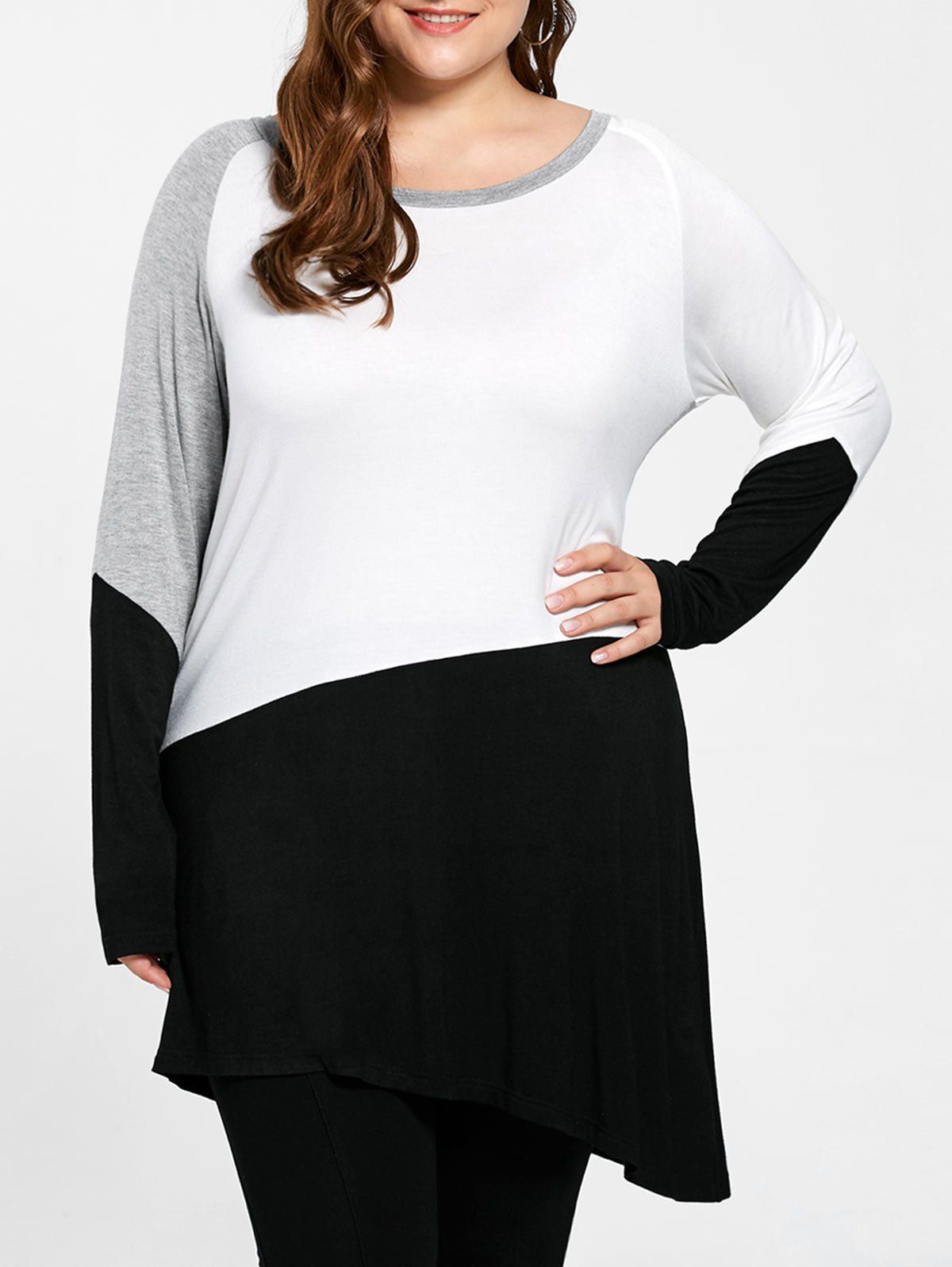 

Plus Size Long Sleeve Asymmetric Tunic Top, Colormix