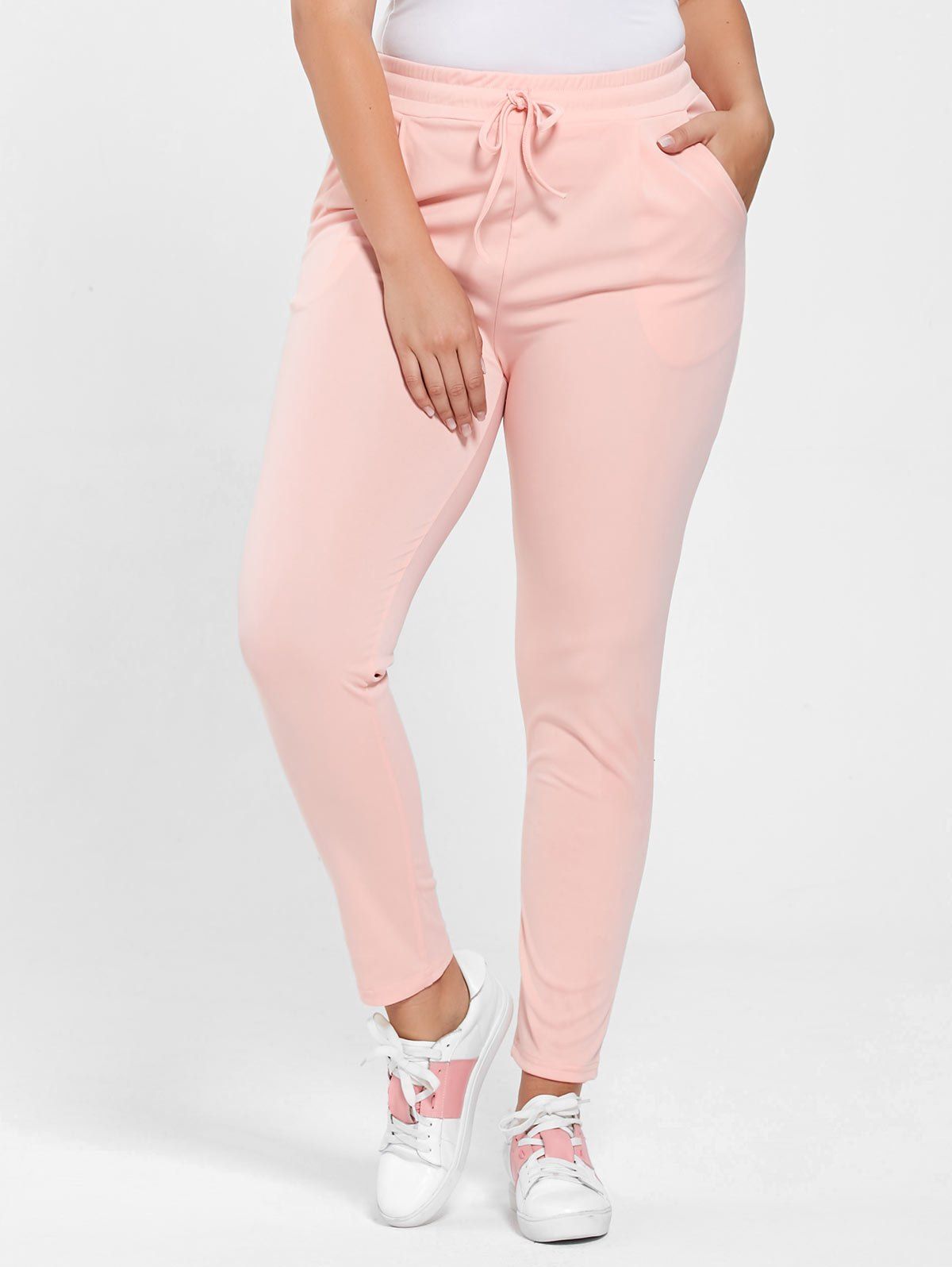 

Plus Size Drawstring Waist Pants, Deep pink