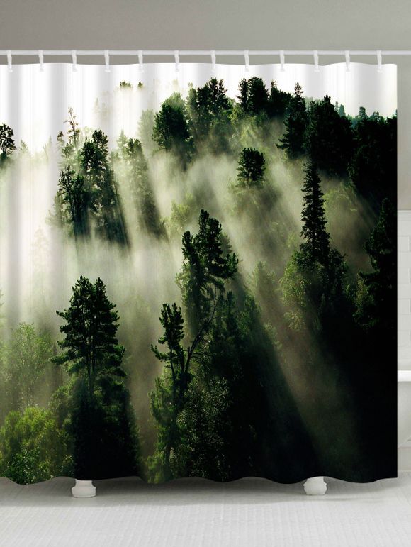 Rideau de Douche Forêt Brouillard et Arbre Imprimés en Tissu - Vert W71 INCH * L79 INCH