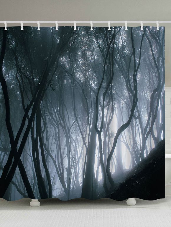Rideau de Douche Imperméable Imprimé Forêt dans le Brouillard pour Salle de Bain - Gris Noir W59 INCH * L71 INCH