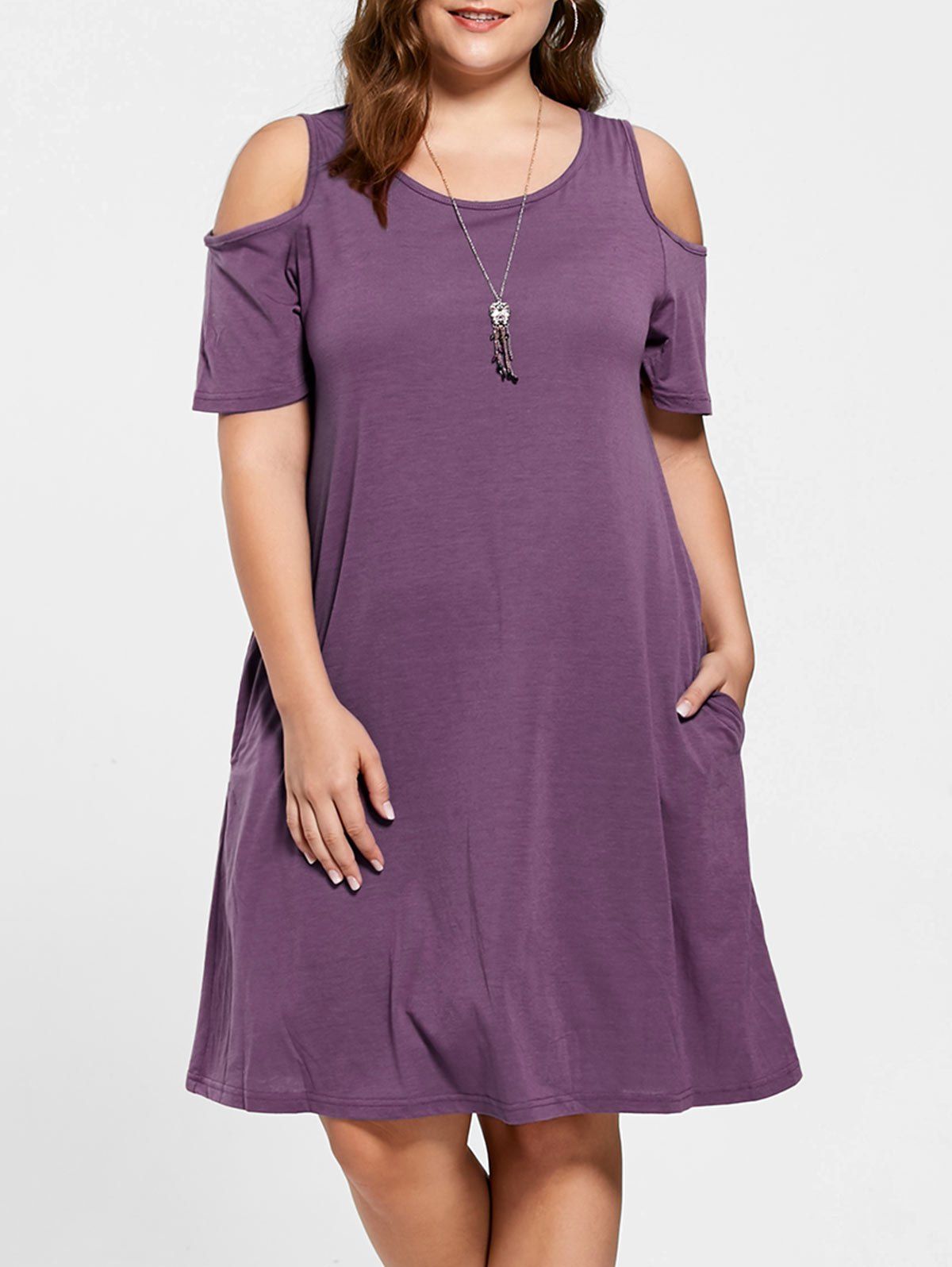 

Plus Size Tunic Cold Shoulder Dress, Purple