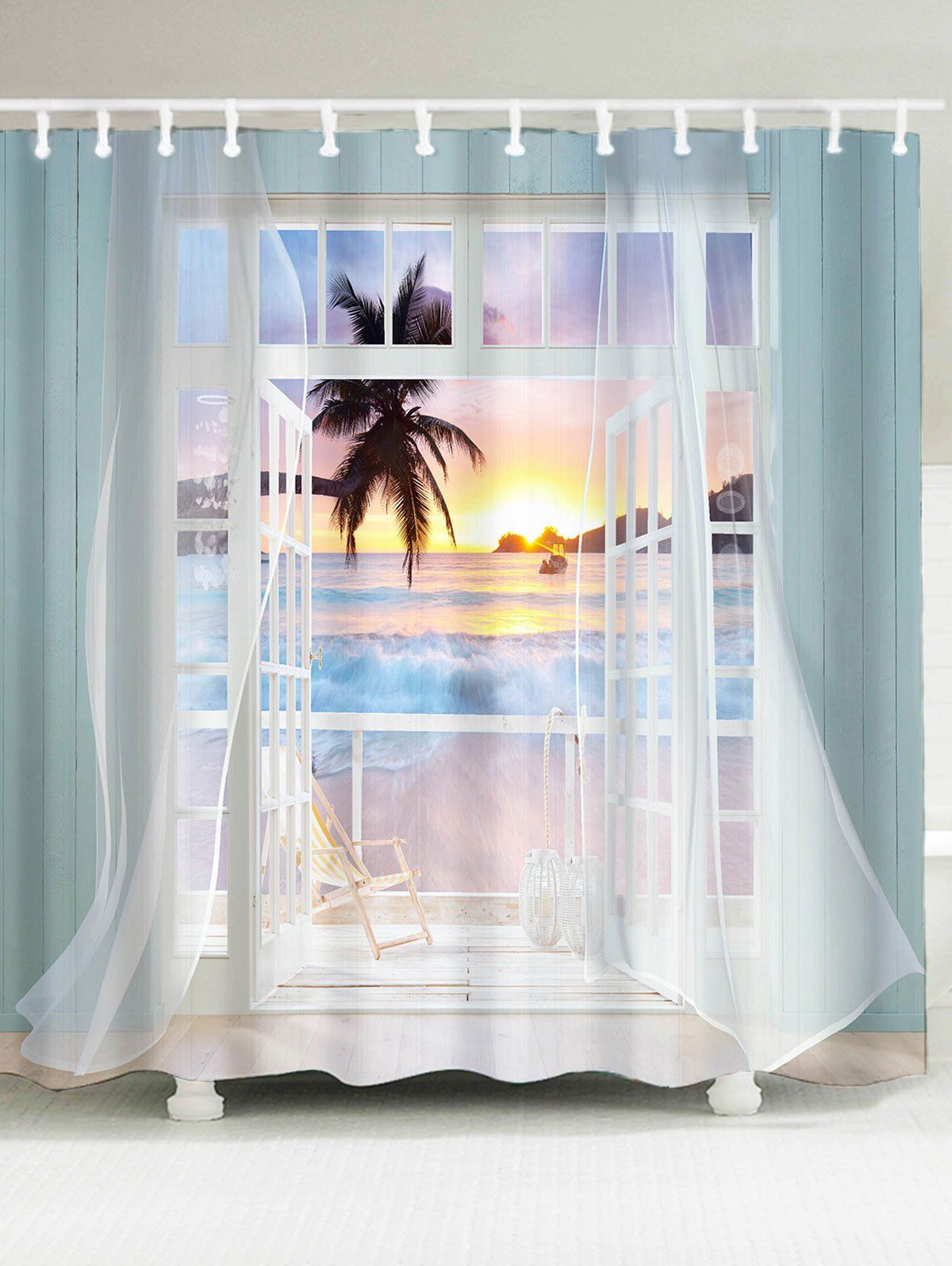 

Waterproof 3D False Window Sunset Printed Shower Curtain, Colorful