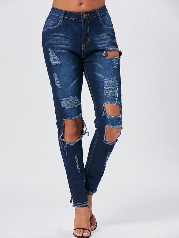 Jeans skinny déchirés - Bleu profond XL