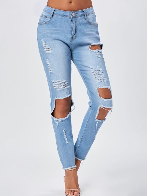 Jeans skinny déchirés - Bleu clair XL
