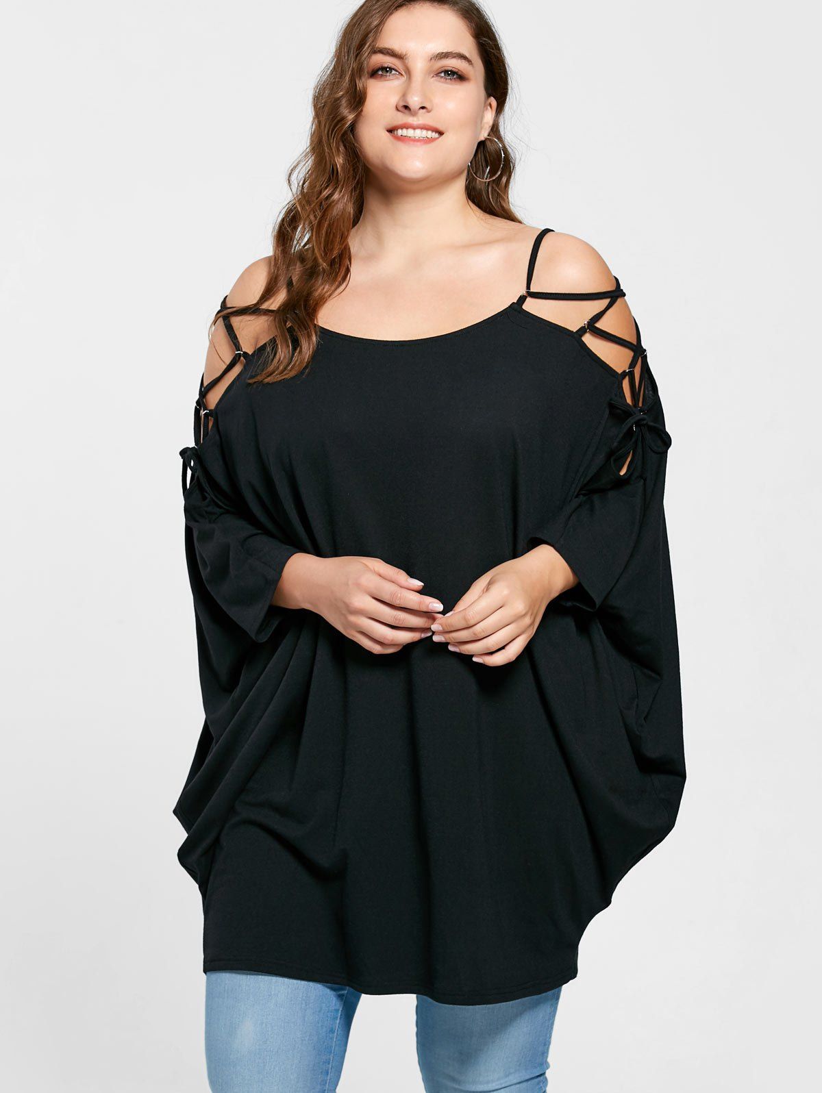 2018 Plus Size Open Shoulder Baggy Top BLACK XL In Tank Tops Online ...