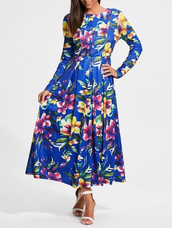 Robe Maxi à imprimé fleur à manches longues - multicolore 2XL