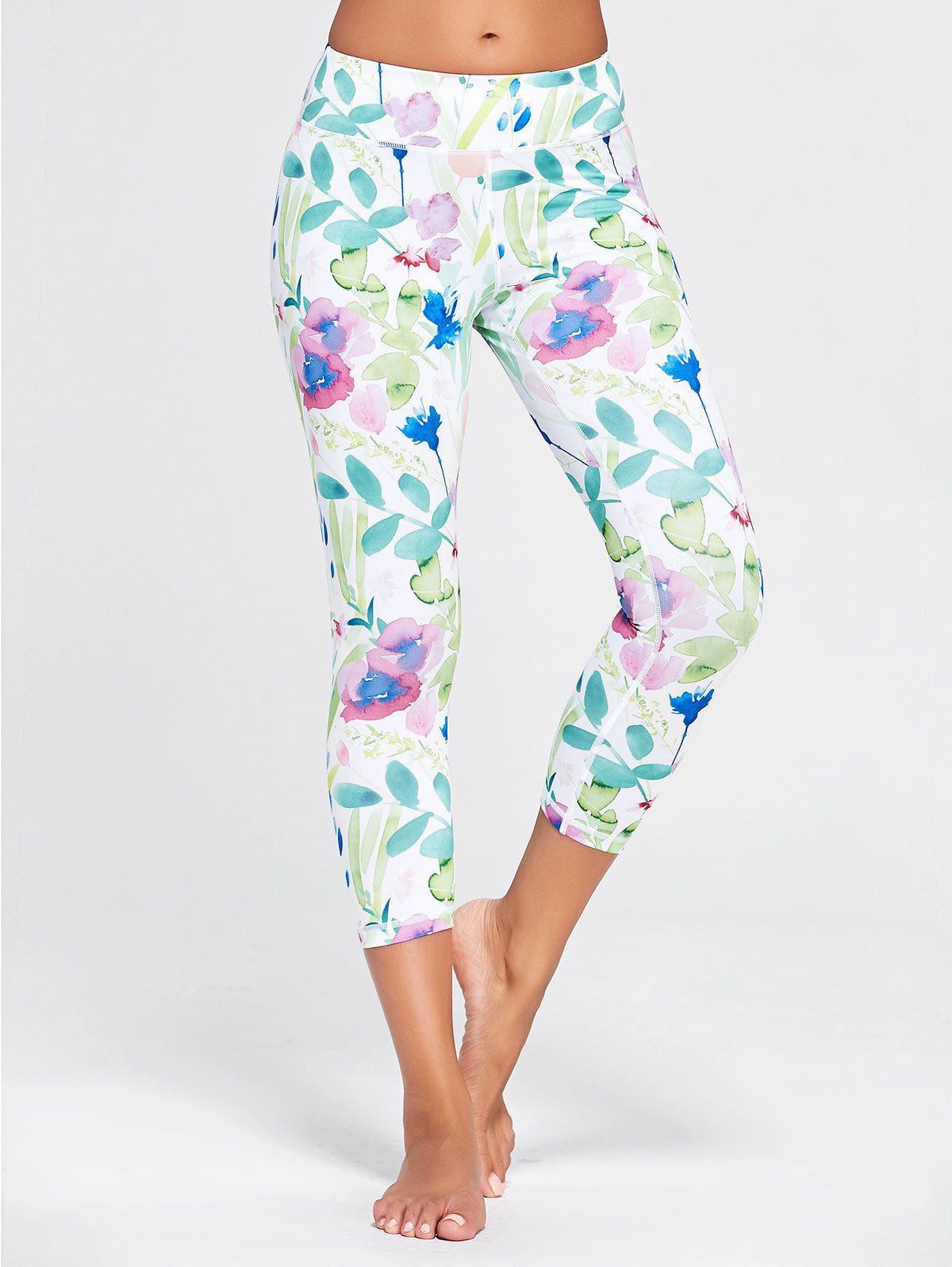 

Flower Patterned Workout Tights, White