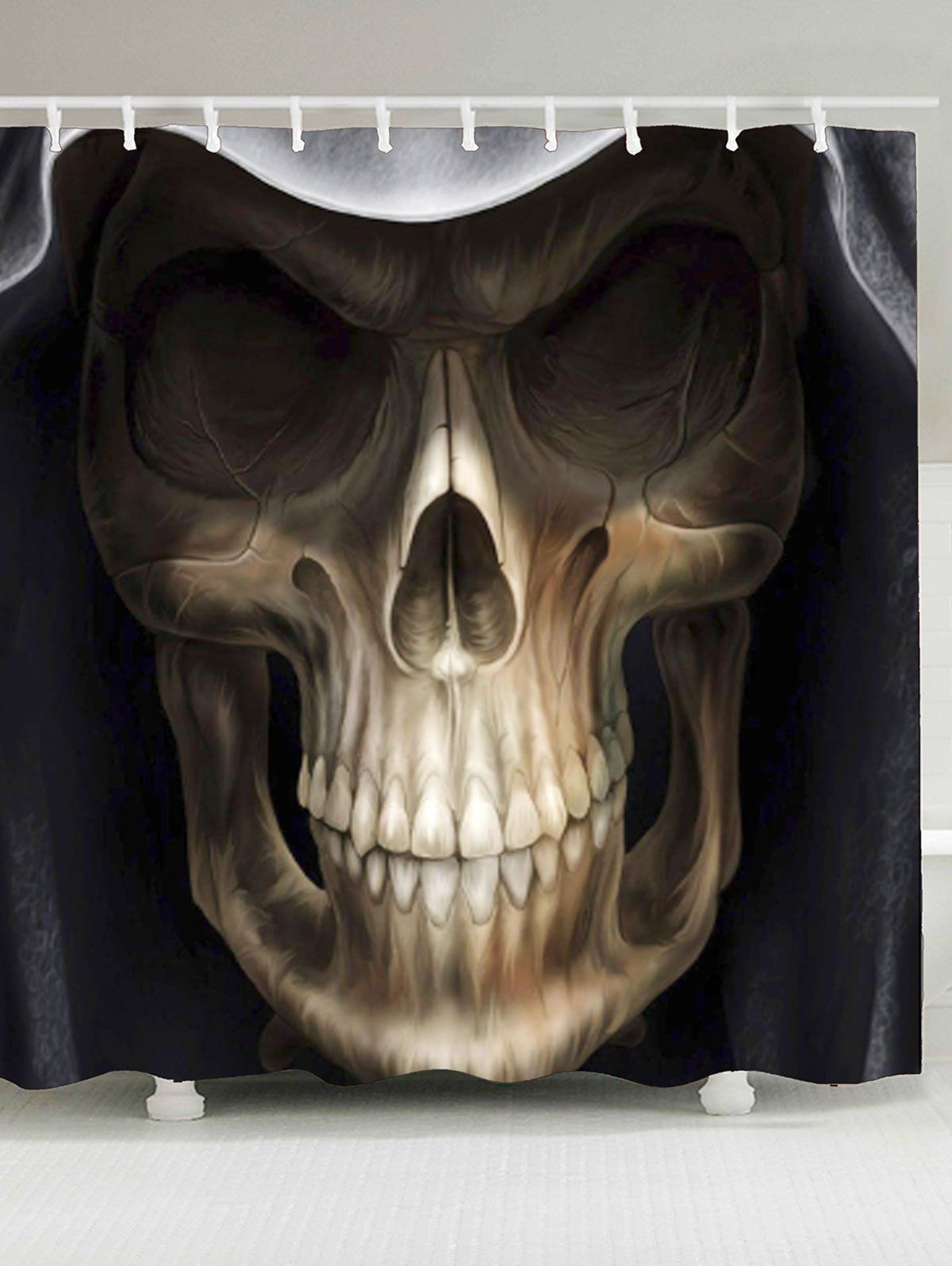

3D Terrible Skull Printed Halloween Shower Curtain, Black and brown