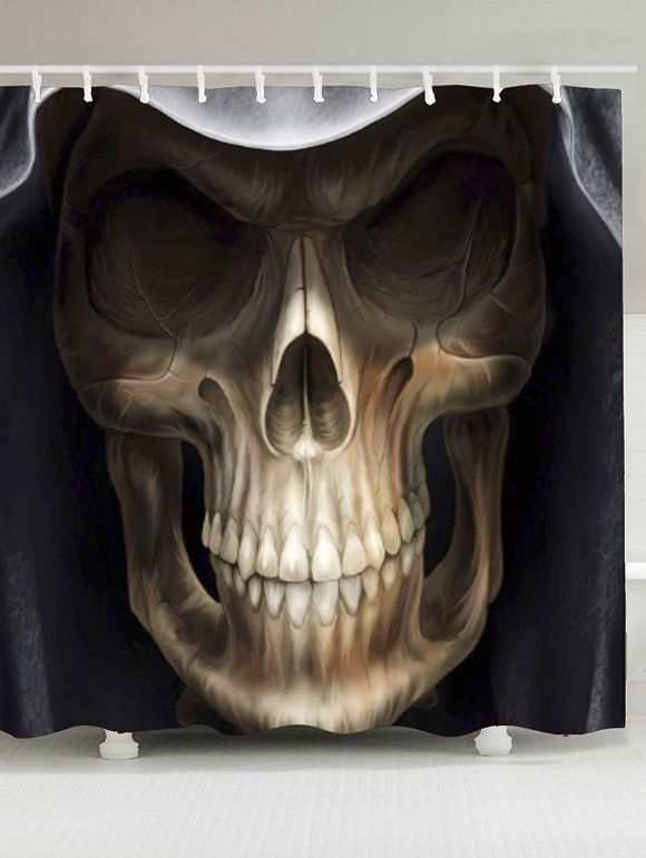 Rideau de Douche Imprimé Crâne Terrible 3D - Noir et Brun W59 INCH * L71 INCH
