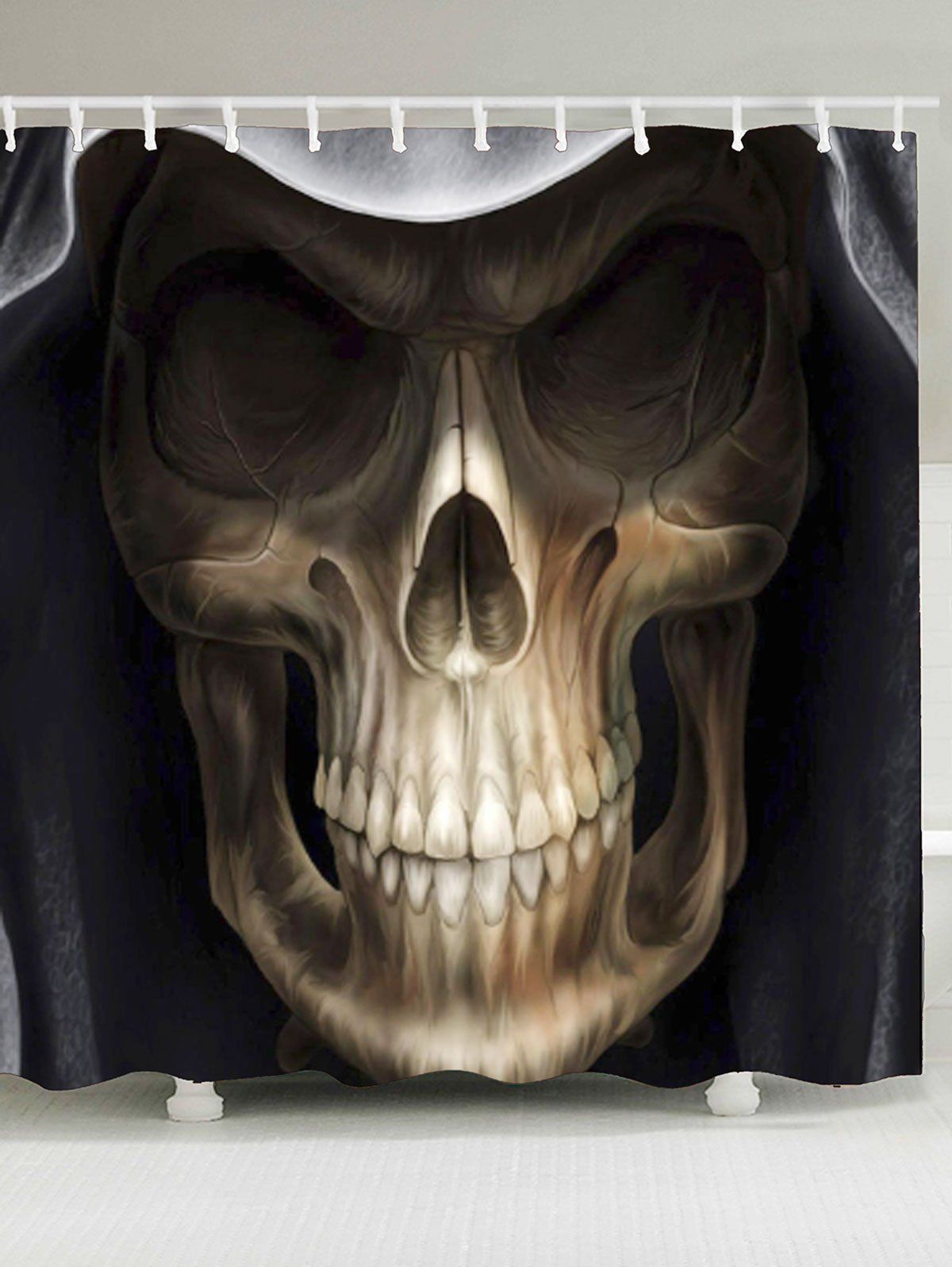 

3D Terrible Skull Printed Halloween Shower Curtain, Black and brown