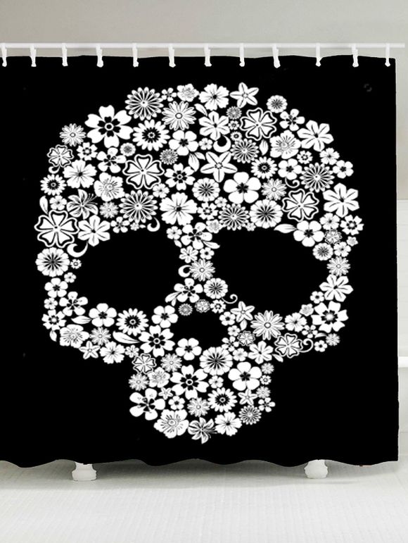 Rideau de douche imprimé crâne Halloween Skull - Blanc et Noir W79 INCH * L71 INCH