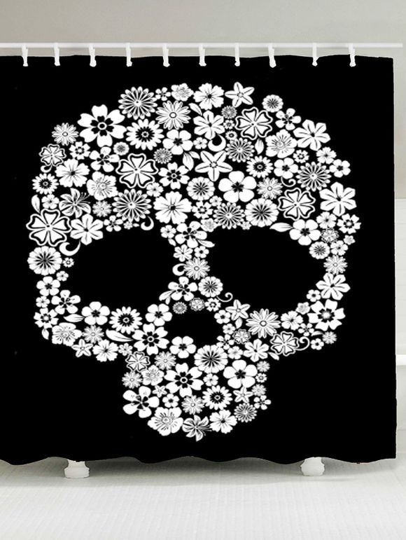 Rideau de douche imprimé crâne Halloween Skull - Blanc et Noir W59 INCH * L71 INCH