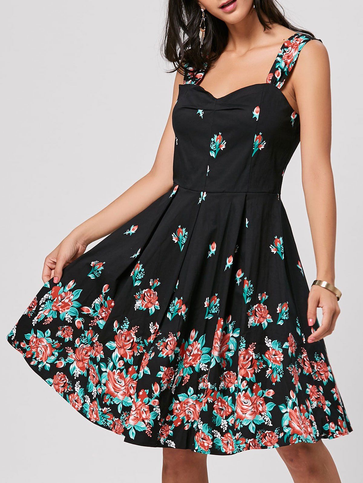 

Vintage Floral Pin Up Dress, Black