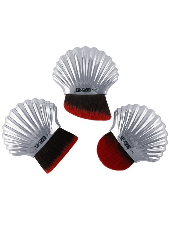 3 Pieces Multipurpose Ocean Shell Shape Makeup Brushes Kit - Argent 
