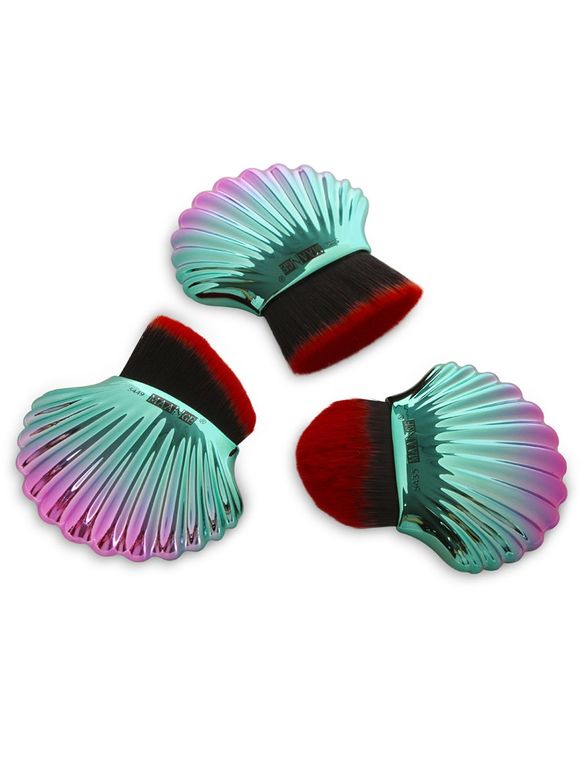 3 Pieces Multipurpose Ocean Shell Shape Makeup Brushes Kit - Rouge et Vert 