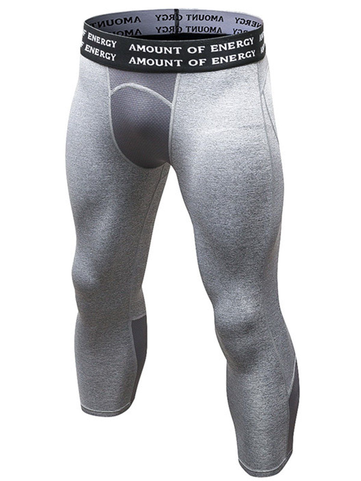 

Openwork Panel Stretchy Quick Dry Gym Capri Pants, Gray
