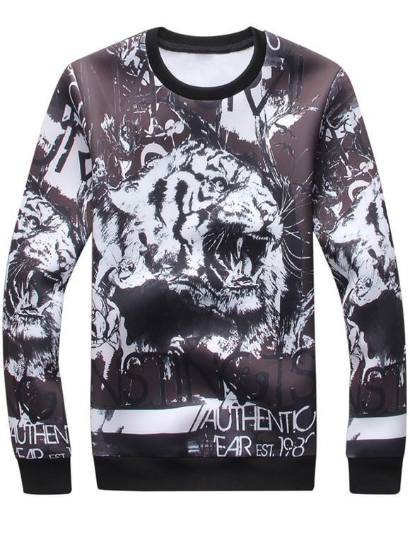 Sweatshirt à manches longues 3D Tiger Graphic Print - Noir 3XL