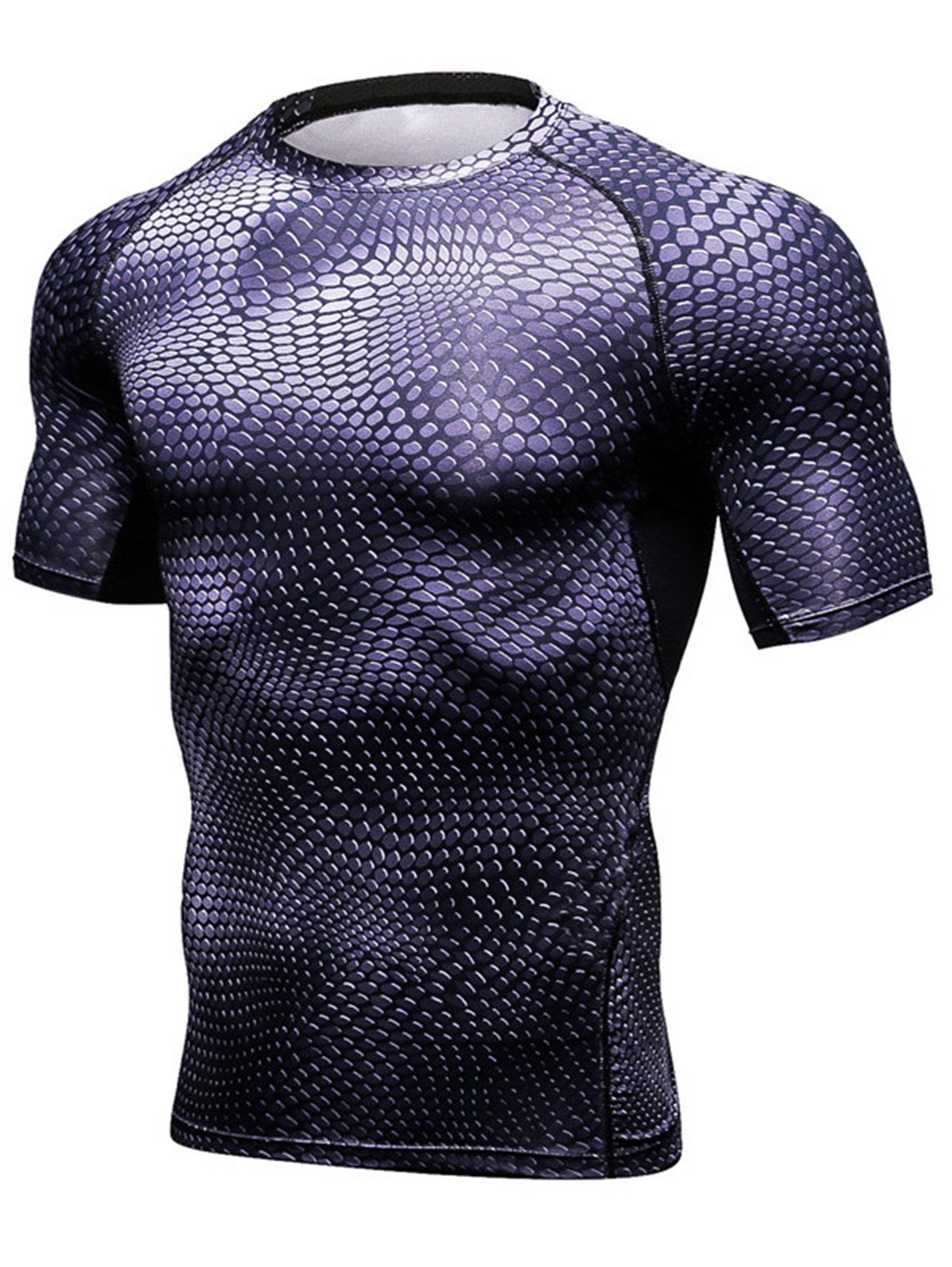 

3D Geometric Print Fitted Quick Dry Gym T-shirt, Purple