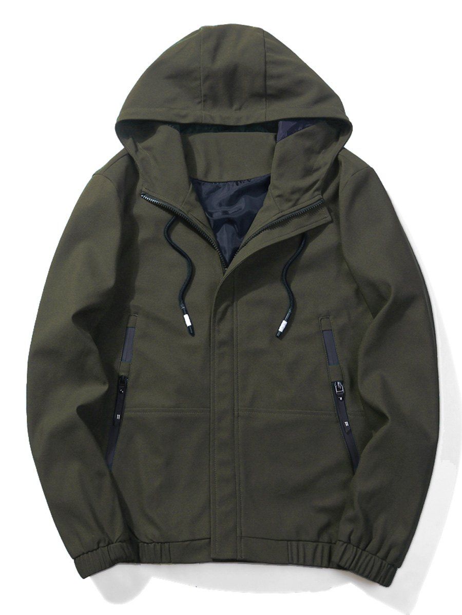 [41% OFF] 2021 Elastic Waist Hooded Drawstring Zip Up Jacket In ARMY ...