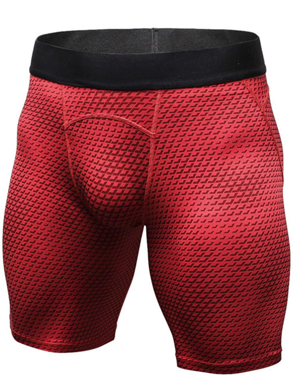 

3D Geometric Print Fitted Quick Dry Gym Shorts, Red