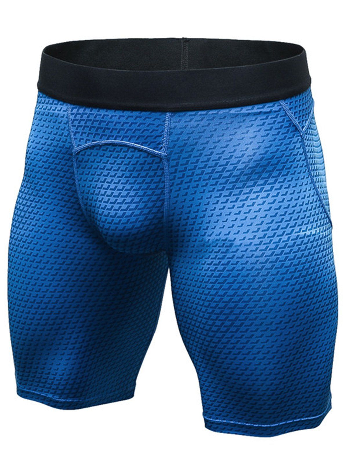 

3D Geometric Print Fitted Quick Dry Gym Shorts, Blue