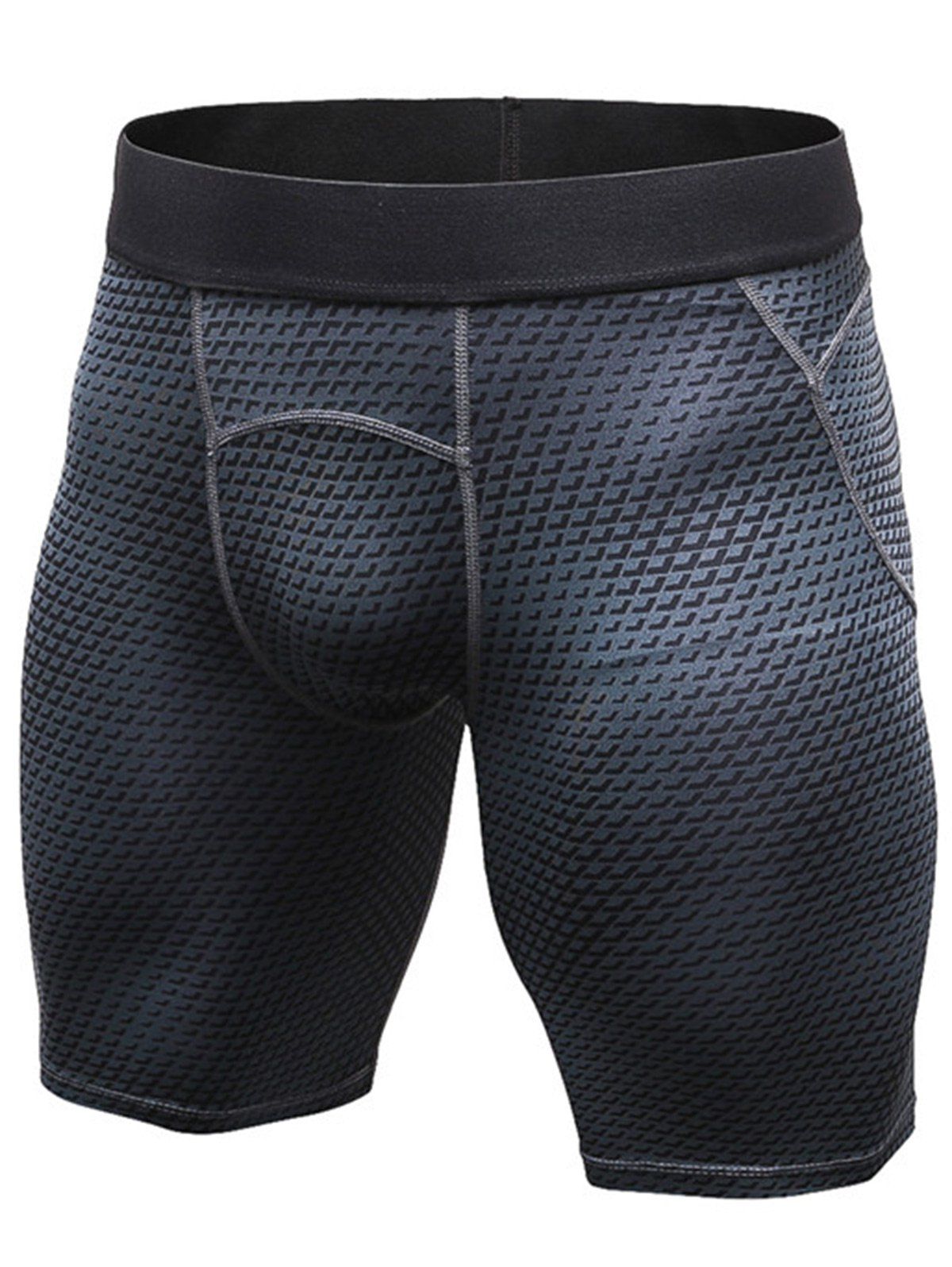 

3D Geometric Print Fitted Quick Dry Gym Shorts, Black