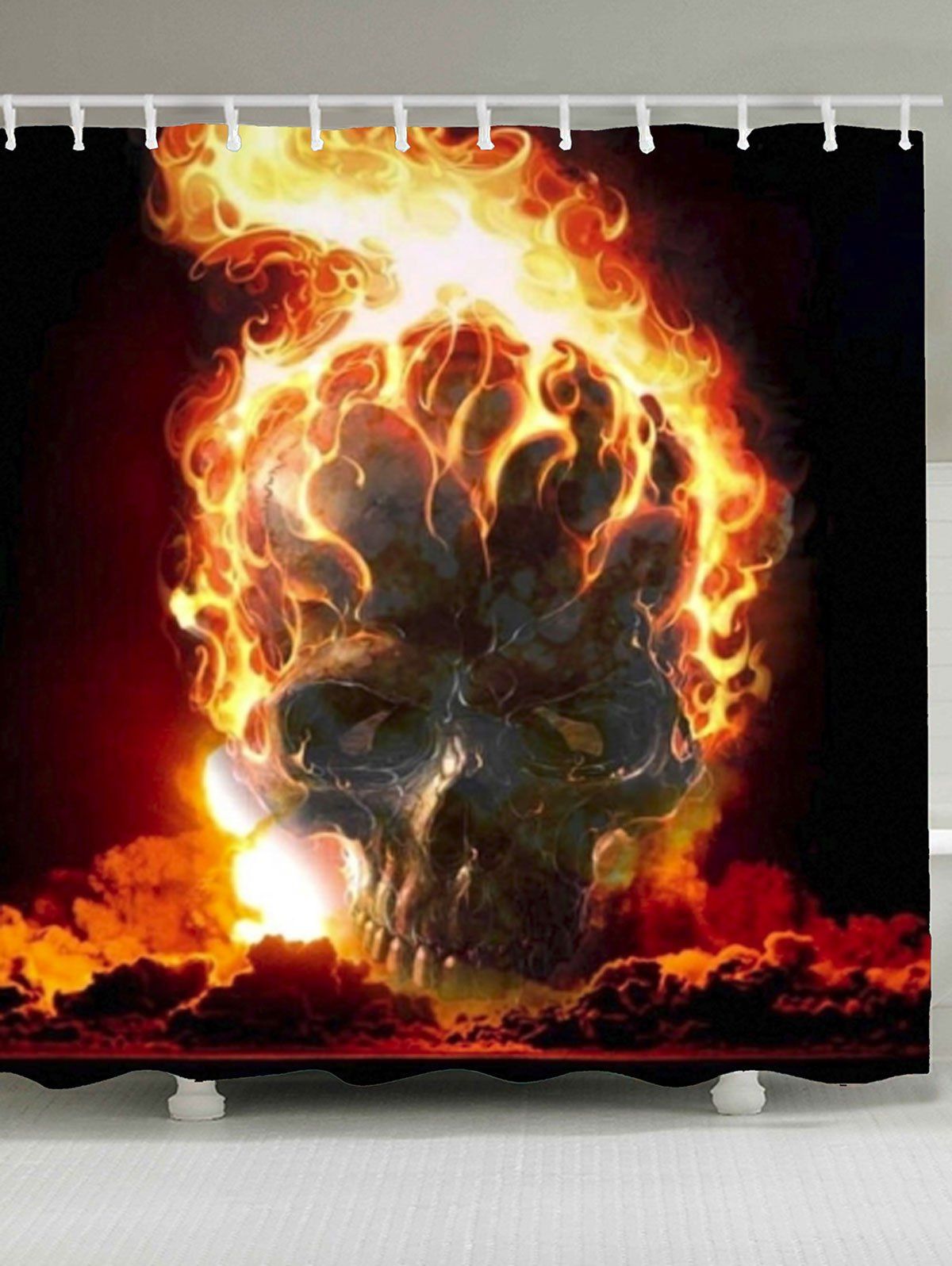 

Waterproof Halloween Burning Skull Printed Shower Curtain, Colorful