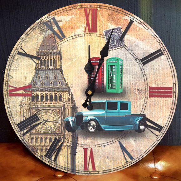 Horloge murale analogique Big Ben Round Wood - Brun Légère 30*30CM