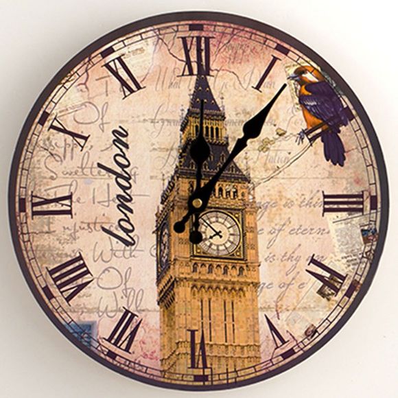 Horloge murale analogique Big Ben Round Wood - Antique Brun 30*30CM