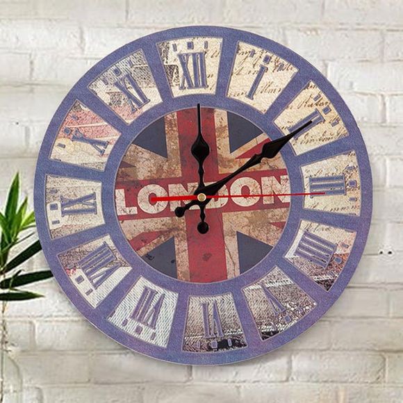 Horloge murale analogique ronde en bois britannique - Bleu 30*30CM
