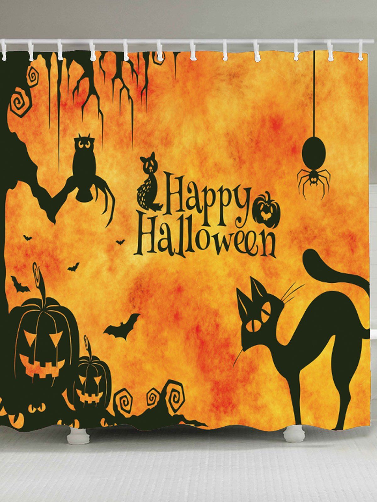 

Cat Print Waterproof Halloween Shower Curtain, Orange