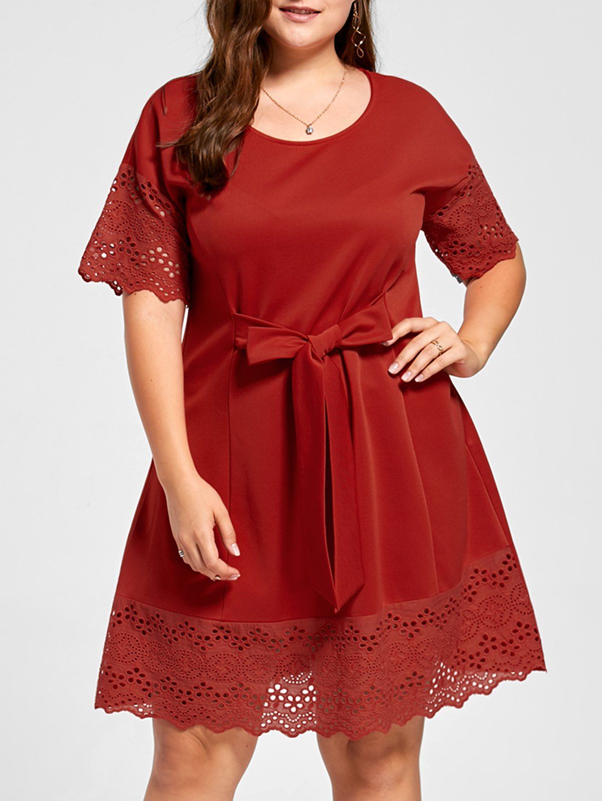 

Plus Size Tie Front Broderie Dress, Red