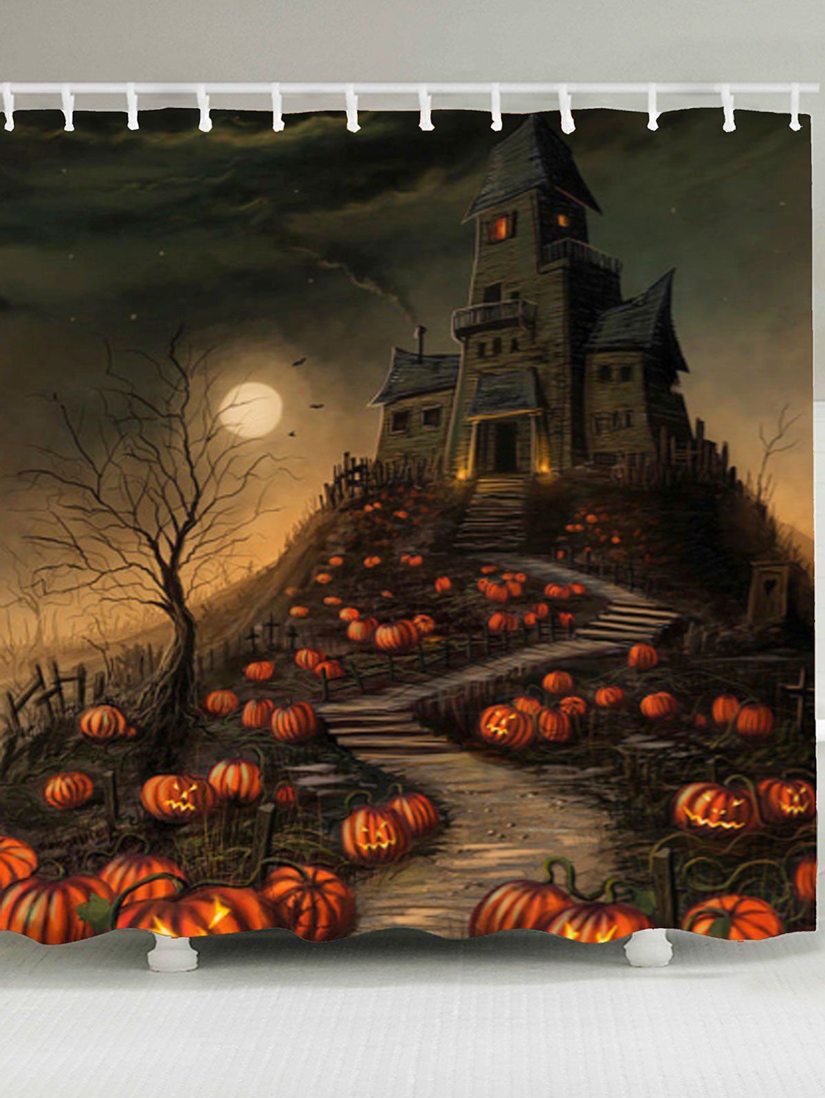 

Halloween Pumpkin Castle Print Shower Curtain, Colorful