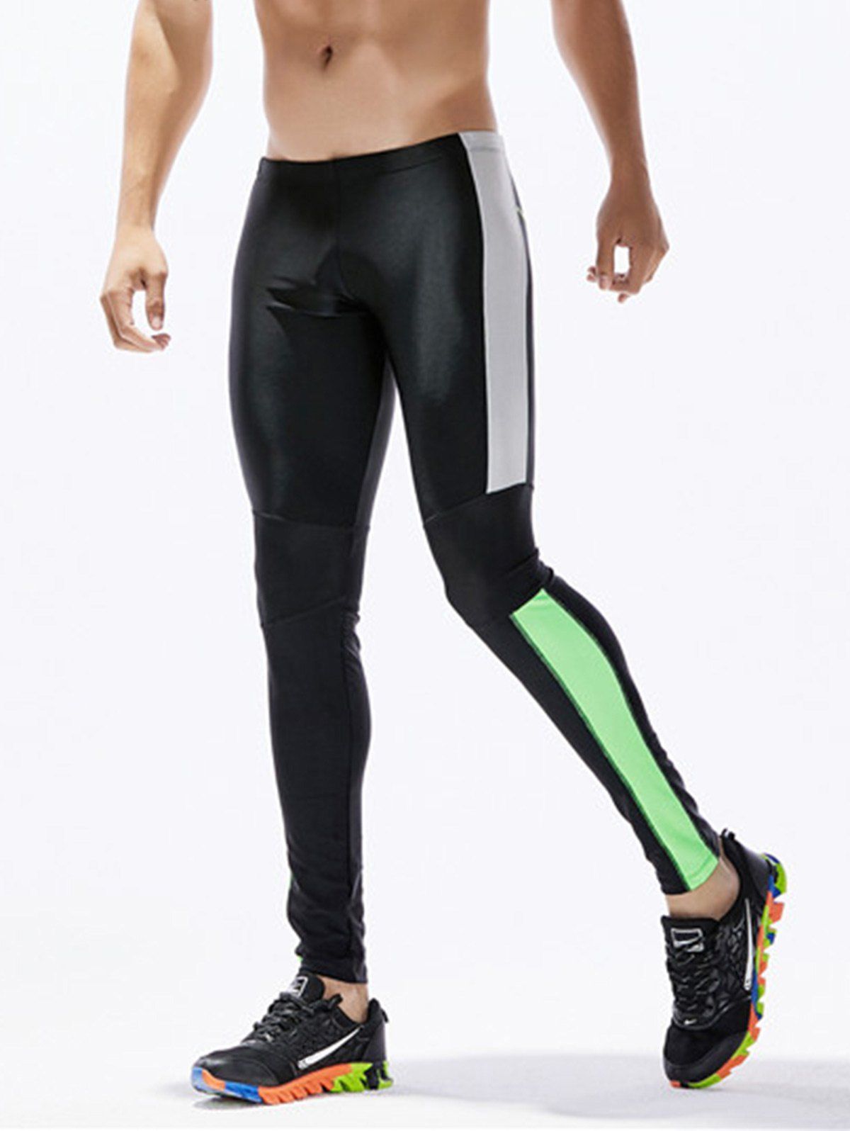 

Side Color Block Openwork Panel Stretchy Gym Pants, Black