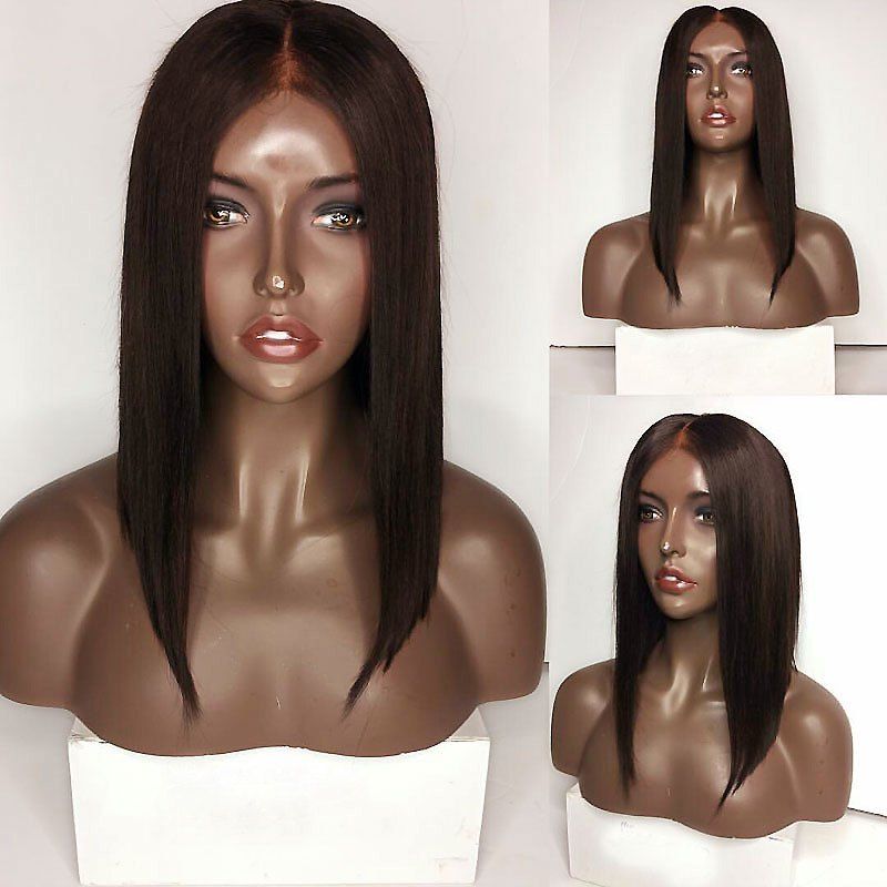 

Medium Center Part Straight Inverted Bob Lace Front Synthetic Wig, Deep brown