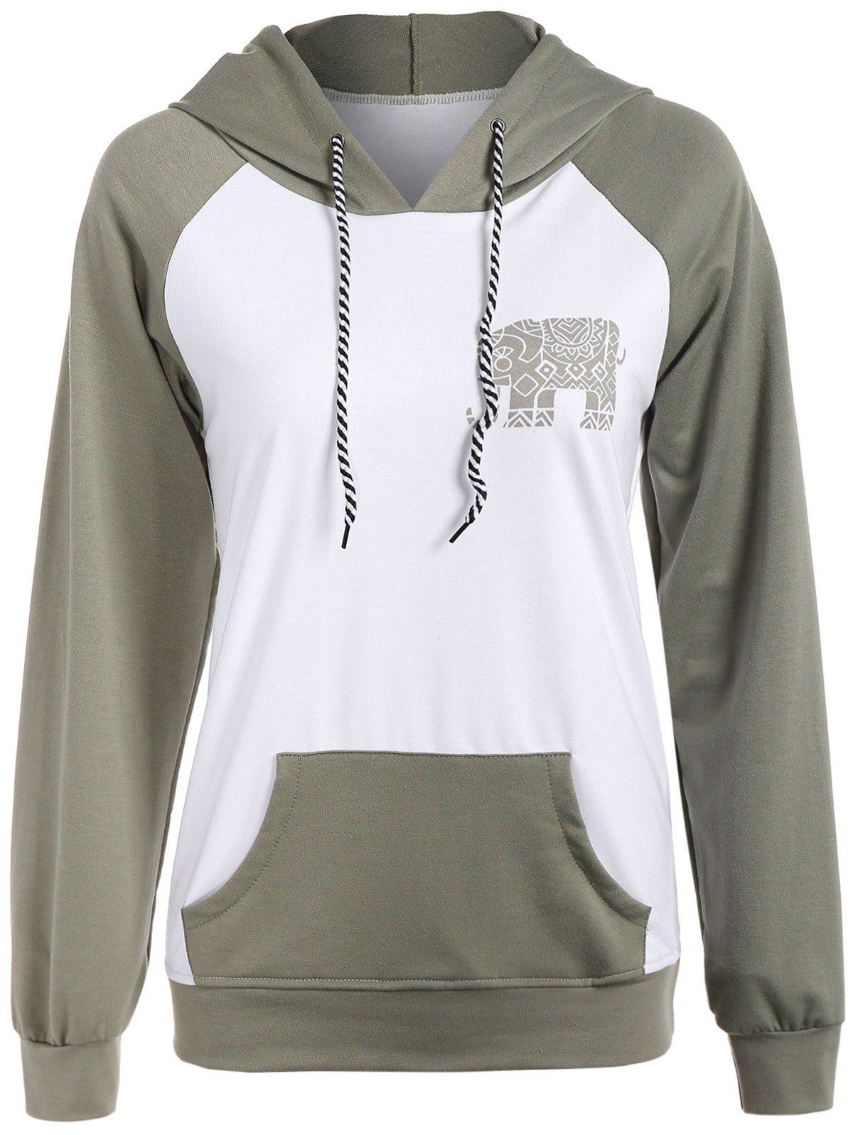 

Raglan Sleeve Pullover Baseball Hoodie, Army green