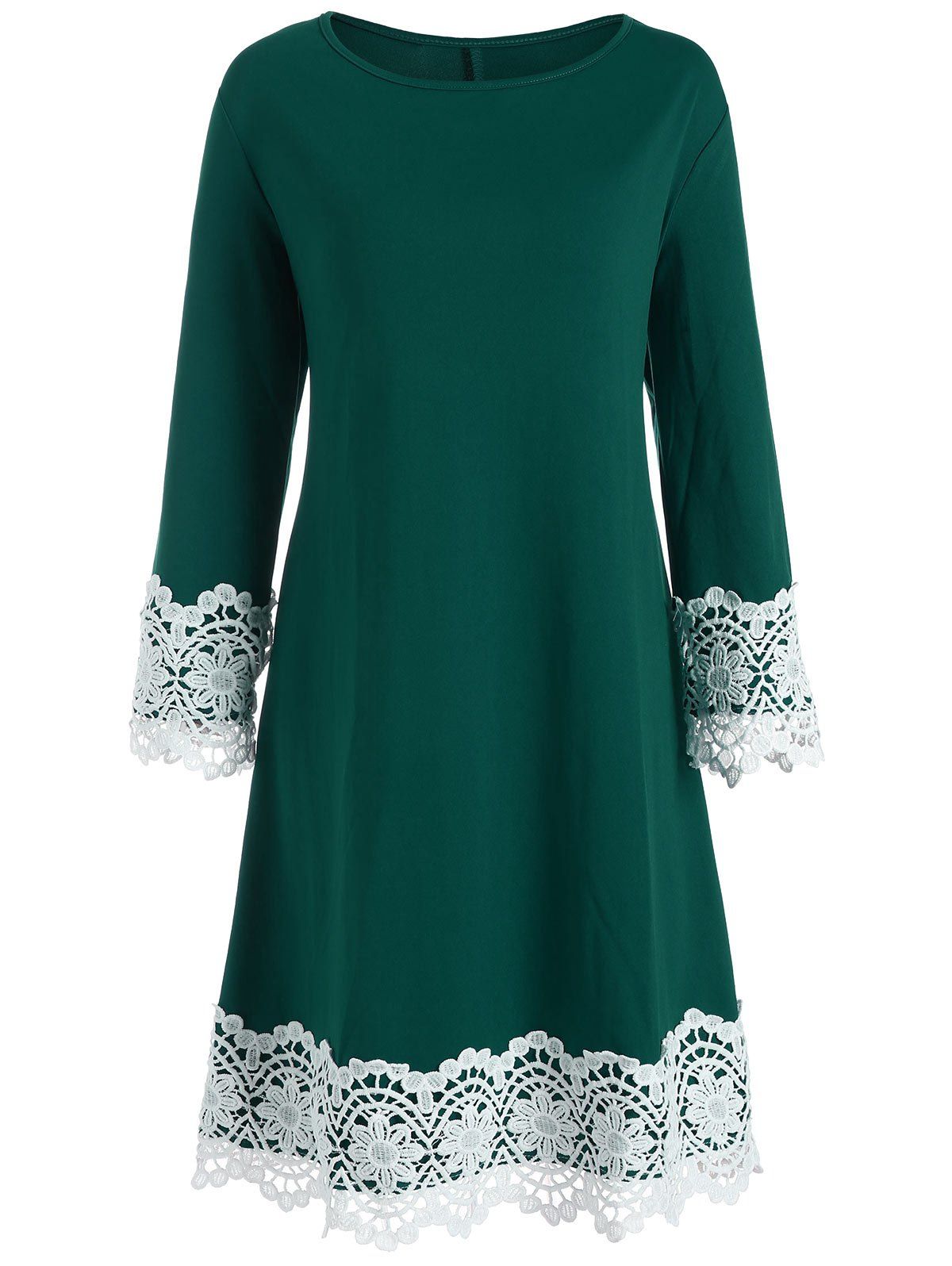 

Floral Crochet Tunic Knee Length Plus Size Dress, Blackish green