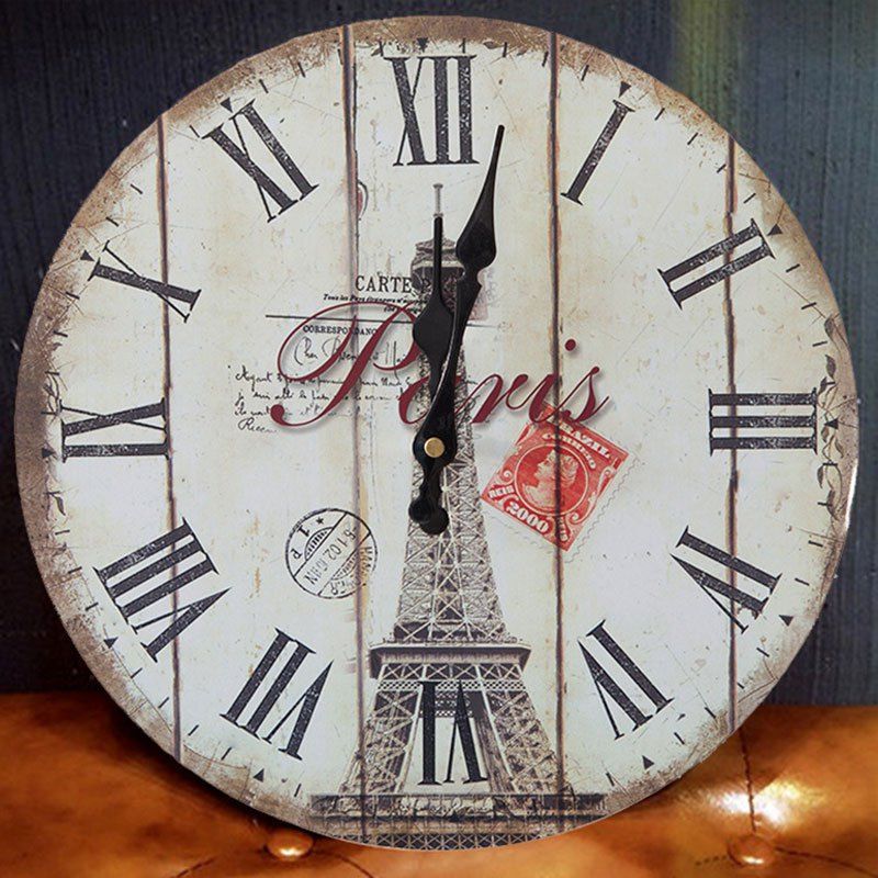 

Eiffel Tower Round Wood Analog Wall Clock, White