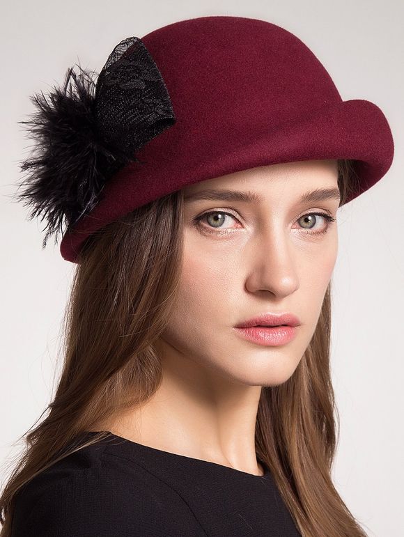 Curly Brim Pompon Bowknot Embellished Pillbox Hat - Clairet 