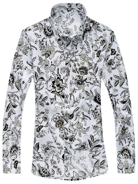 Chemise de poche vintage vintage à manches longues - Blanc 3XL