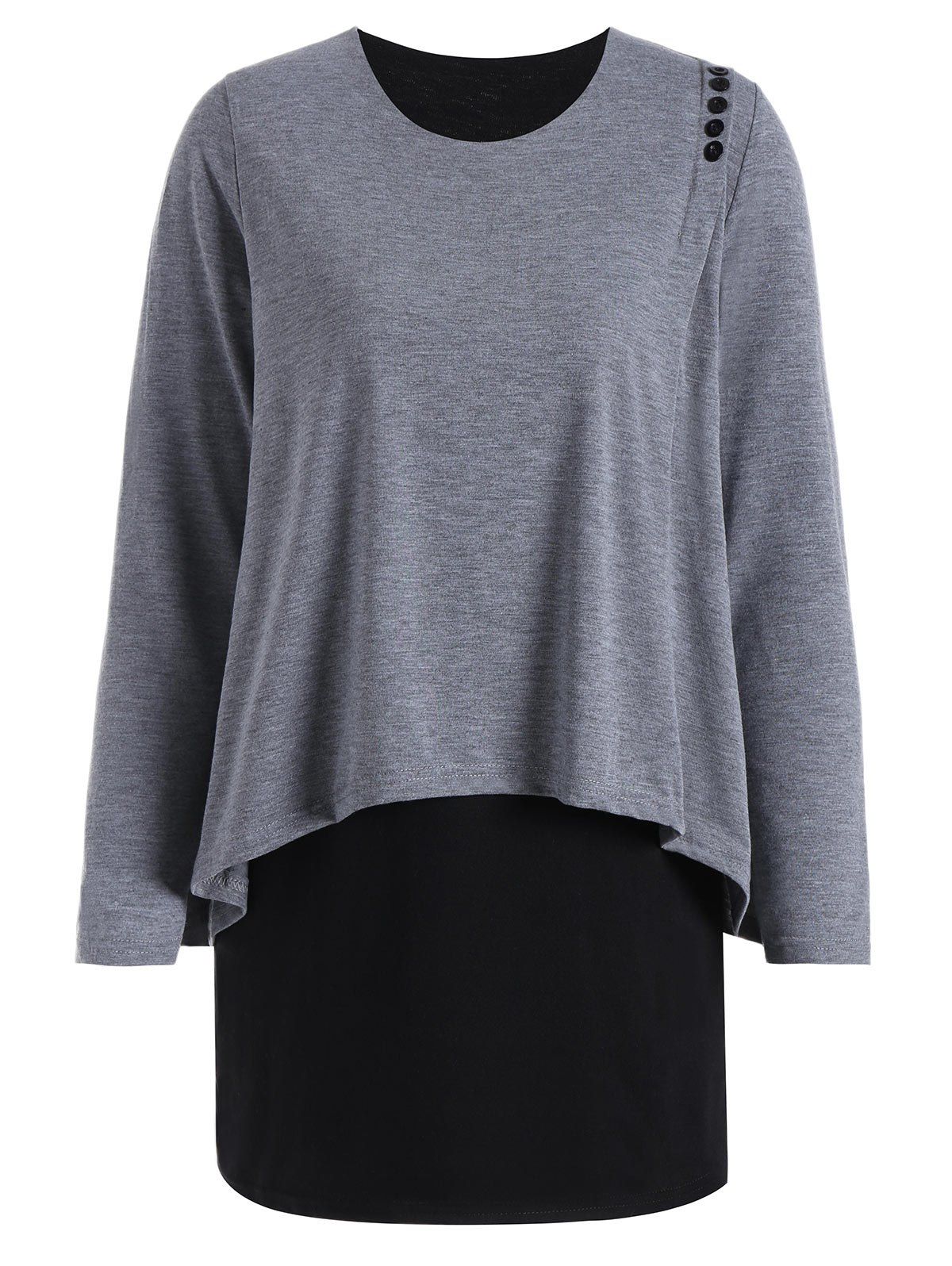 

Plus Size Overlay Button Embellished Top, Gray